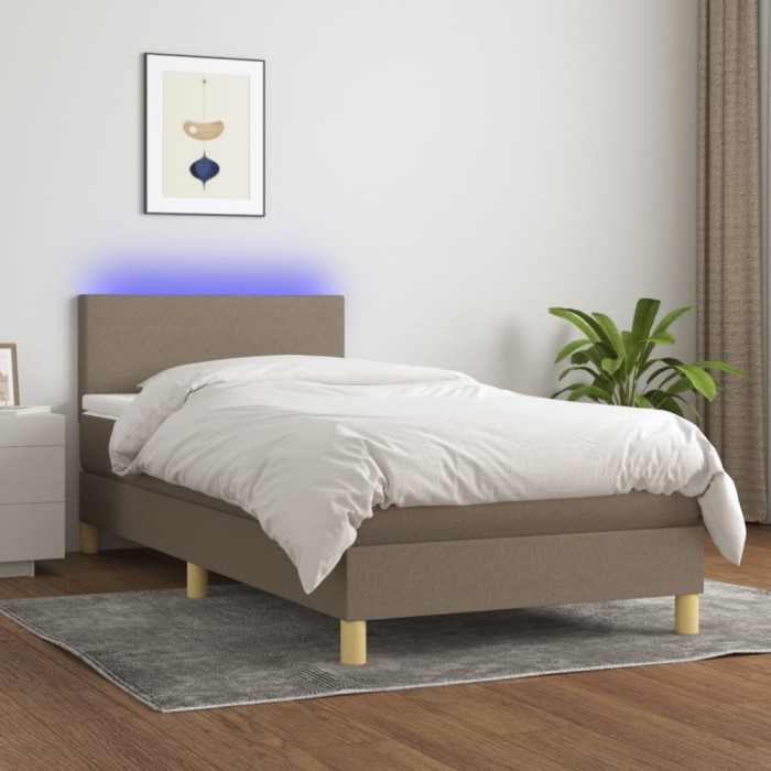vidaXL Pat cu arcuri, saltea și LED, gri taupe, 80x200 cm, textil 3133513