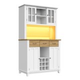 Dulap &icirc;nalt pentru bucătărie cu iluminare LED, Culoare naturală+Alb | Aosom Romania