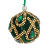 Ornament Brad de Craciun Glob Verde Catifelat cu Strass si Cristale, CMCLASS