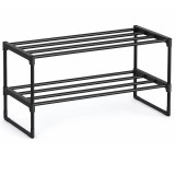 Raft pentru pantofi Songmics cu 2 niveluri, stivuibil, 6-9 perechi, negru