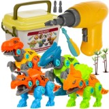 Set de constructie dinozauri cu surubelnita, 4 modele, 90 piese