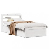 VidaXL Cadru de pat cu tăblie, alb, 90x190 cm, lemn masiv pin