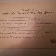 1987 Invitatie Ambasada RDG Bucuresti comunism comert exterior sandulescu TIB