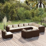 vidaXL Set mobilier de grădină cu perne, 10 piese, maro, poliratan 3102658
