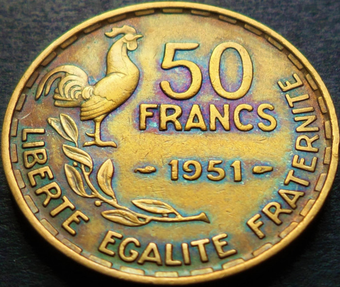 Moneda istorica 50 FRANCI - FRANTA, anul 1951 * cod 4759 B = patina