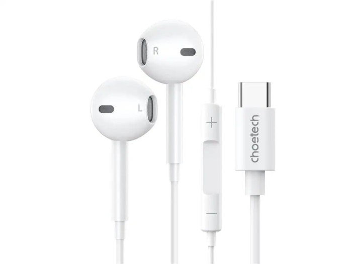 Casti In-Ear cu fir Choetech OC-A012-WH USB-C microfon reglare volum alb EARPHONE-OCA012-CHO