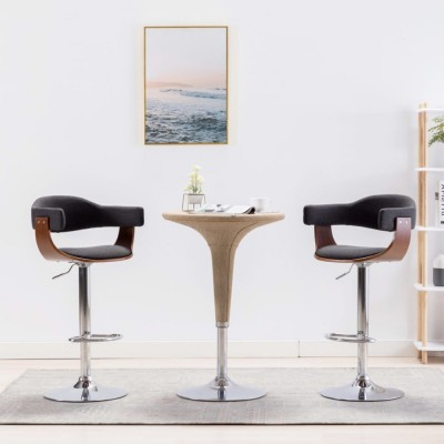 vidaXL Scaune de bar, 2 buc., gri, lemn curbat și material textil foto