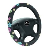 Husa volan de culoare neagra cu imprimeu floral, diametru 37-39cm, material textil, marca Automax AutoDrive ProParts