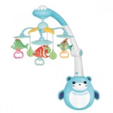 Carusel Muzical Patut Bebelusi cu Proiectii, Telecomanda, Lumini, Melodii, Urs Honey Bear Bleu, 0+ Luni