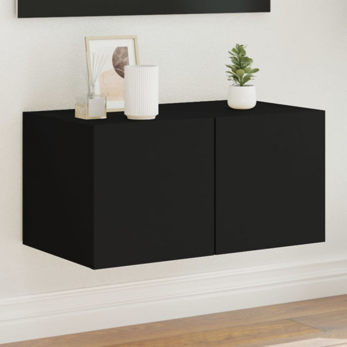 Comoda TV de perete cu lumini LED, negru, 60x35x31 cm GartenMobel Dekor