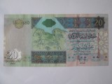 Rară! Libia 20 Dinars 1999(2002) aUNC,cei mai mari dictatori africani din sec.xx