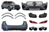 Un pachet de design tip GLE53 potrivit pentru Mercedes GLE SUV W167 2018-2023 cu bara spate, faruri LED si stopuri LED Performance AutoTuning
