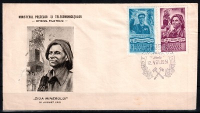 Romania 1951, LP 285, Ziua Minerului, FDC. Plic PRIMA ZI. RAR! foto