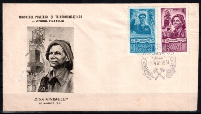 Romania 1951, LP 285, Ziua Minerului, FDC. Plic PRIMA ZI. RAR!
