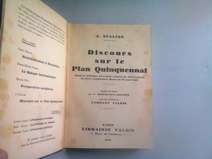 DISCOURS SUR LE PLAN QUINQUENNAL - J. STALINE (DISCURSURI DESPRE PLANUL CINCINAL)