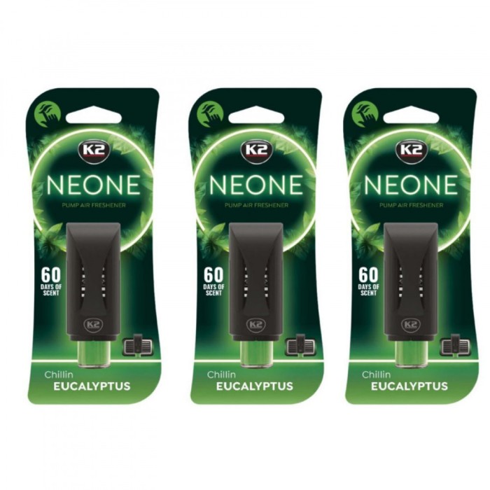 Pachet 3 x odorizant auto grila ventilatie Puf-Puf K2 NEONE EUCALIPT (Unisex)