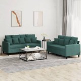 VidaXL Set de canapele cu perne, 2 piese, verde &icirc;nchis, catifea