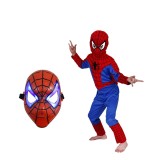 Cumpara ieftin Costum Spiderman Copii, 5-7 Ani, 110-120 cm, Masca LED, Ideallstore, Rosu, Poliester