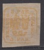 ROMANIA 1862 LP 8 PRINCIPATELE UNITE EMISIUNEA I - 3 PARALE GALBEN GUMA ORIGINALA SARNIERA, Nestampilat