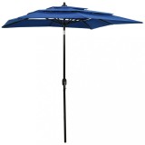 Umbrelă grădină cu 3 niveluri, st&acirc;lp aluminiu, azuriu, 2x2 m