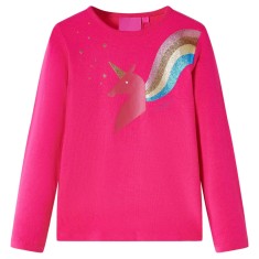 Tricou pentru copii cu m&acirc;neci lungi, roz aprins, 128