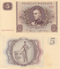 SUEDIA 5 kronor 1959 UNC!!! foto