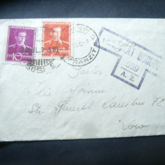 Plic mic circulat Bucuresti 1943 , cenzurat Bucuresti 539/A.2. ,2 timbre Mihai