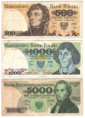 SV * Polonia LOT 500 - 1000 - 5000 ZLOTI / ZLOTYCH 1982 +/-F foto