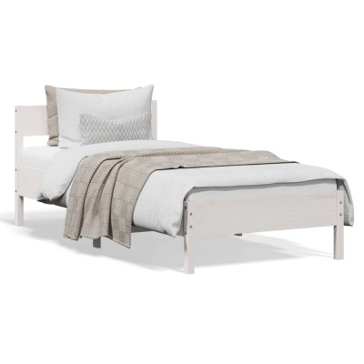 vidaXL Cadru de pat cu tăblie, alb, 75x190 cm, lemn masiv de pin foto