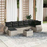 Cumpara ieftin Set mobilier de grădină cu perne, 8 piese gri deschis poliratan