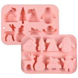 Forma Silicon Prajituri si Biscuiti Craciun 8 Cavitati Roz, Antiaderenta, Fara BPA, 20x14x2,2 cm