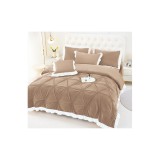 Cumpara ieftin Lenjerie de Pat din Catifea, pentru Pat Dublu, 4 Piese, Maro Deschis cu Margine Alba - FR214