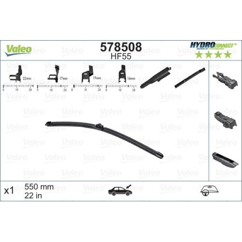 Lamela stergator 550mm/22in Alfa Romeo, Audi TT (8j), BMW, Citroen, Dacia, Fiat, Ford, Jeep Renegade (Bu), Lancia Musa (350), Mercedes, Opel Astra H,