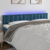 VidaXL Tăblie de pat cu LED, albastru &icirc;nchis, 200x5x78/88 cm, catifea