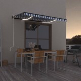 vidaXL Copertină automată cu senzor v&acirc;nt&amp;LED, albastru/alb, 350x250 cm