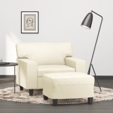 vidaXL Fotoliu canapea cu taburet, crem, 60 cm, piele ecologică