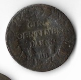 Moneda 5 centimes l&#039;an 8, BB - Franta (1799), cu lovituri