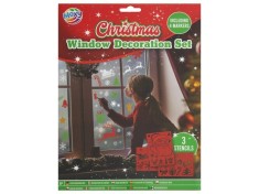 Set de decoratiuni pentru ferestre, cu markere si sabloane, tematica Craciun foto
