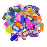 Set 100 bucati breloc cu eticheta identificare si inel de prindere, Key Ring Tag, 52 x 22 mm, din plastic, multicolor, Oem