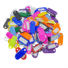 Set 100 bucati breloc cu eticheta identificare si inel de prindere, Key Ring Tag, 52 x 22 mm, din plastic, multicolor