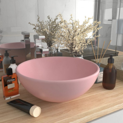 vidaXL Chiuvetă baie lux, roz mat, 32,5x14 cm, ceramică, rotund foto