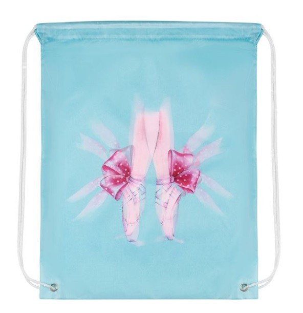 Ghiozdan tip rucsac pentru copii, imprimeu fundite, 33x41.5 cm, albastru cu roz