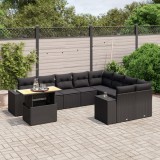 vidaXL Set canapele de grădină cu perne, 10 piese, negru, poliratan 3272798