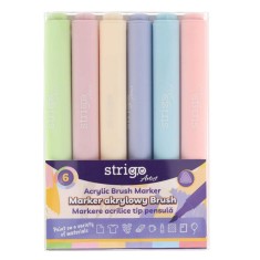 Markere acrilice Strigo , 6 culori pastelate, varf pensula