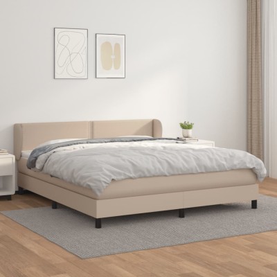 vidaXL Pat cu arcuri, cu saltea, cappuccino, 180x200cm piele ecologică 3127270 foto