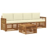 vidaXL Set de canapele de exterior cu pernă 5 pcs Natural și Crem 3383996