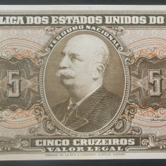 Bancnota 5 CRUZEIROS - BRAZILIA, anul 1962 * cod 177 = UNC