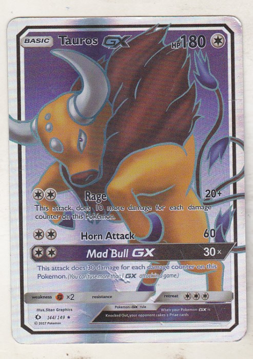 bnk crc Cartonas Pokemon Tauros GX 144/149