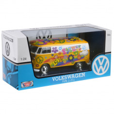 Camioneta Motormax, Volkswagen Type 2 T1 Flower Power, Galben, 1:24