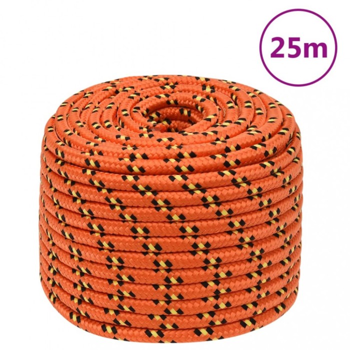 vidaXL Fr&acirc;nghie de barcă, portocaliu, 14 mm, 25 m, polipropilenă
